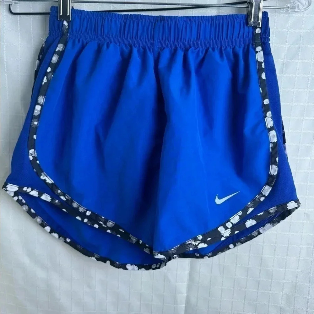 Nike Dri-Fit Women's Size XS Blue Black Floral Brief Lined Athletic Shorts